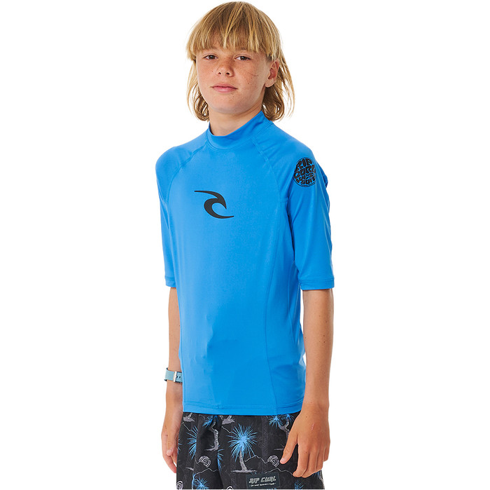 2024 Rip Curl Boys Brand Wave Short Sleeve Rash Vest 121BRV - Blue Gum